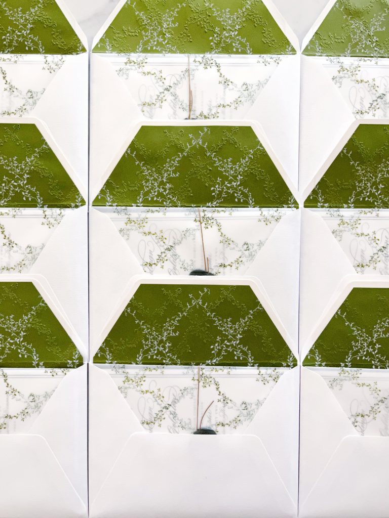 green floral embossed envelope liners